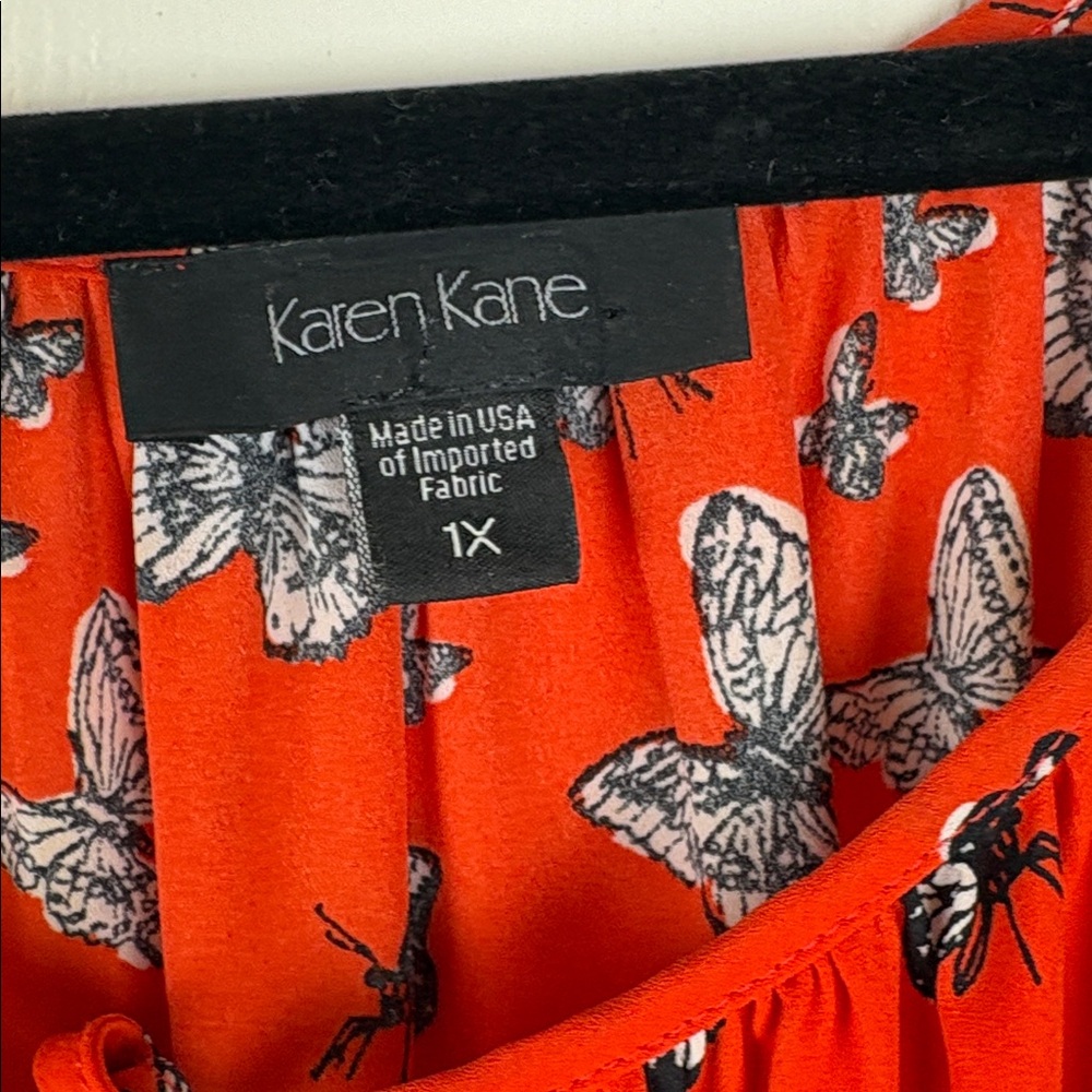 Karen Kane Butterfly Print Boho Blouse – Red & Black Peasant Top Size 1X - Picture 2 of 10